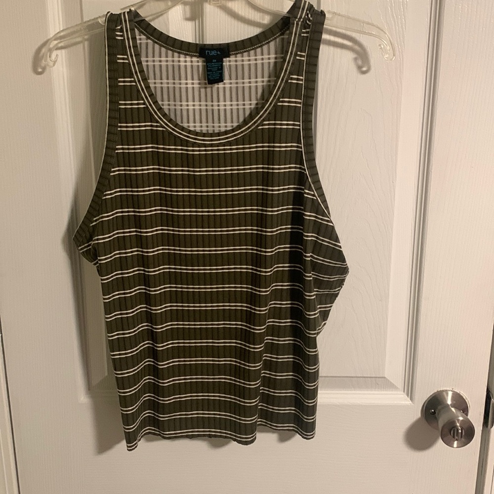 army green and white stripped cropped tank